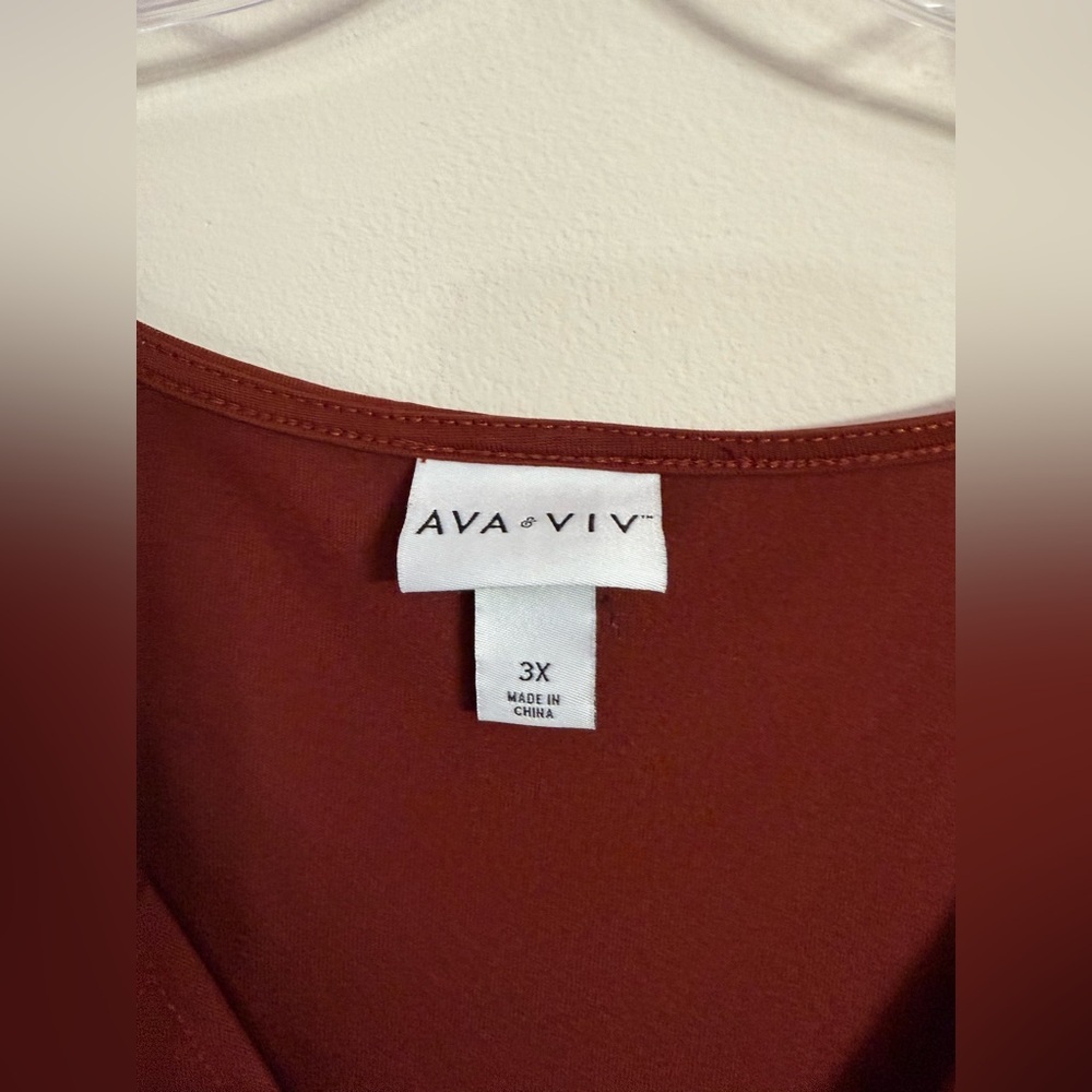 Ava & Viv Classic Burgundy Rust V-Neck Dress 3X - Picture 3 of 4